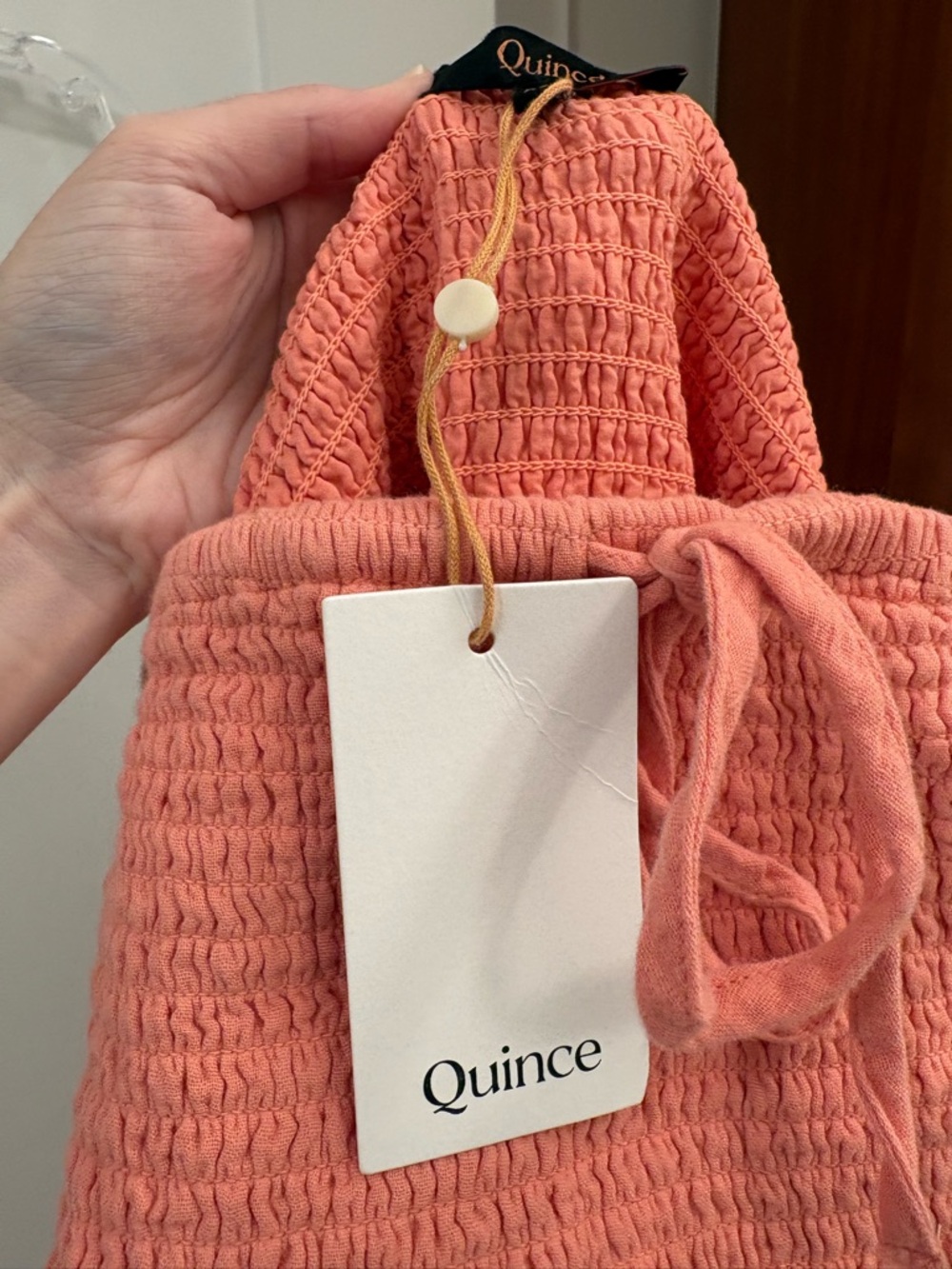 Quince 100% Organic Cotton Coral Gauze Smocked Square Neck Midi Dress Size XS - Picture 4 of 13